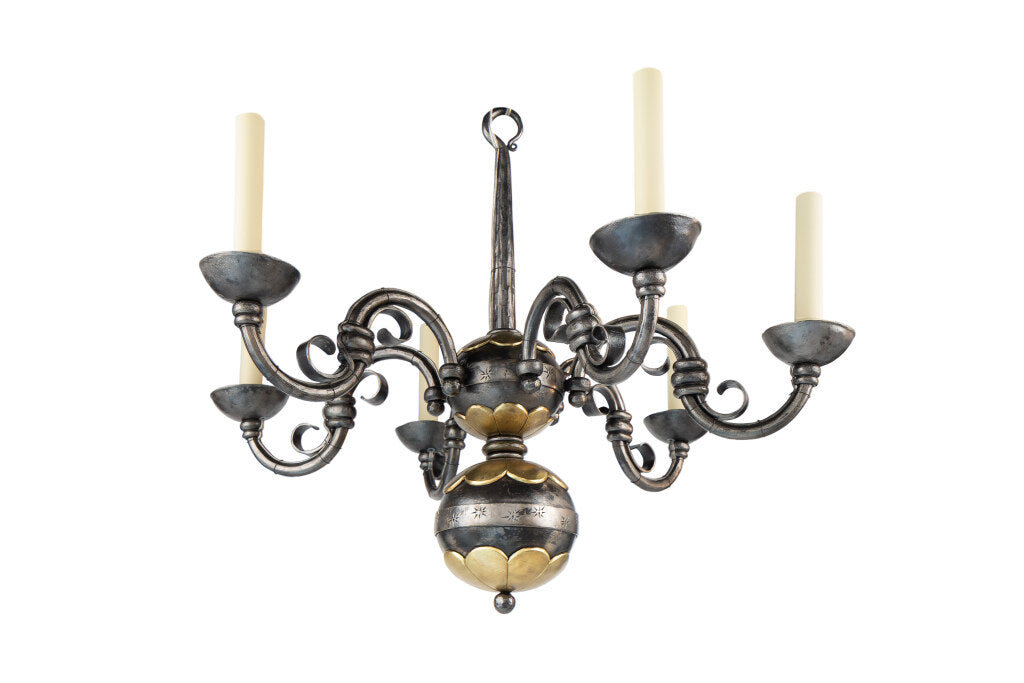 Hand Forged Iron And Gilt Bronze Six Light Chandelier Default