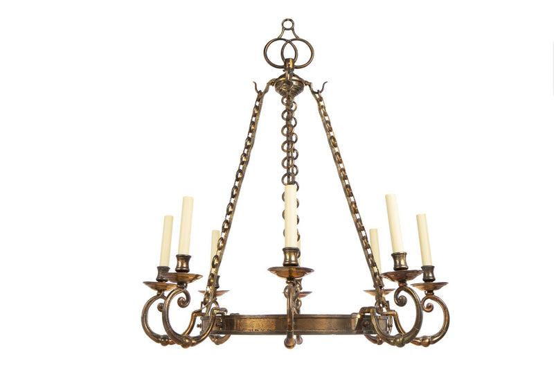Brass Ring Shaped  Eight Light Chandelier