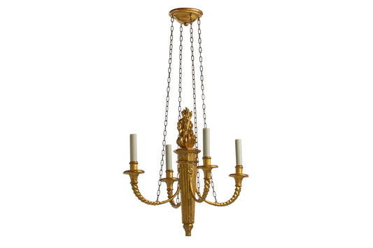 Giltwood Gesso And Iron Four Light Empire Style Chandelier