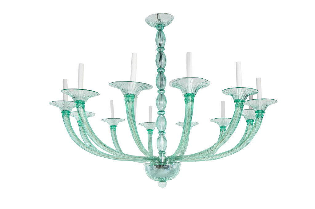 Venetian Green Glass Art Deco Style Twelve Light Chandelier Default