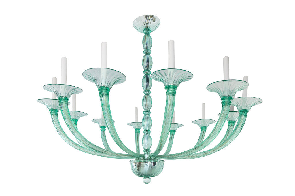Venetian Green Glass Art Deco Style Twelve Light Chandelier Default