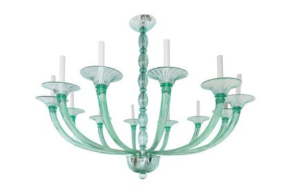 Venetian Green Glass Art Deco Style Twelve Light Chandelier Default