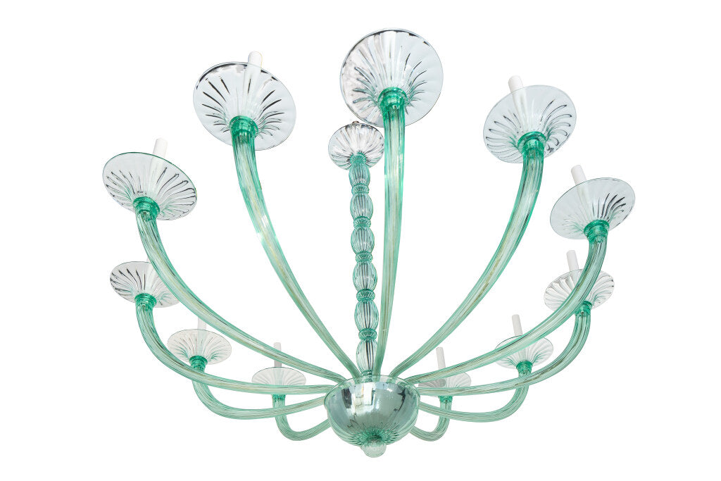 Venetian Green Glass Art Deco Style Twelve Light Chandelier Default