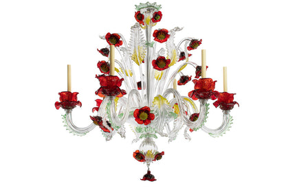Venetian Glass  Multi Colored Poppy Motif Six Light Chandelier Default
