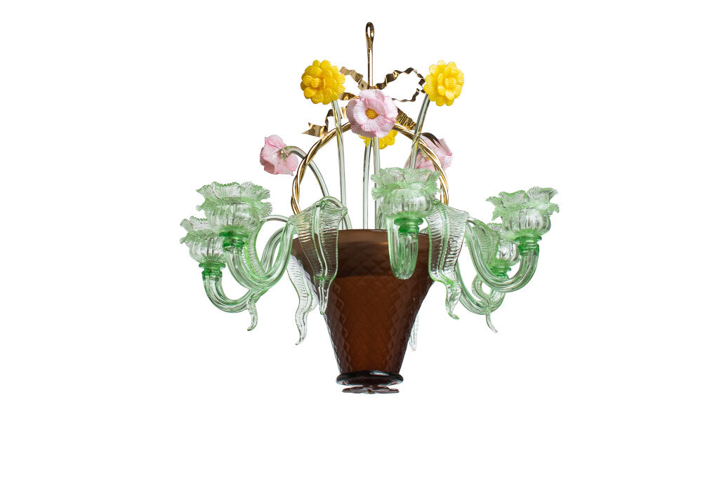 Venetian Glass And Polished Brass Bouquet Motif Six Light Chande Default