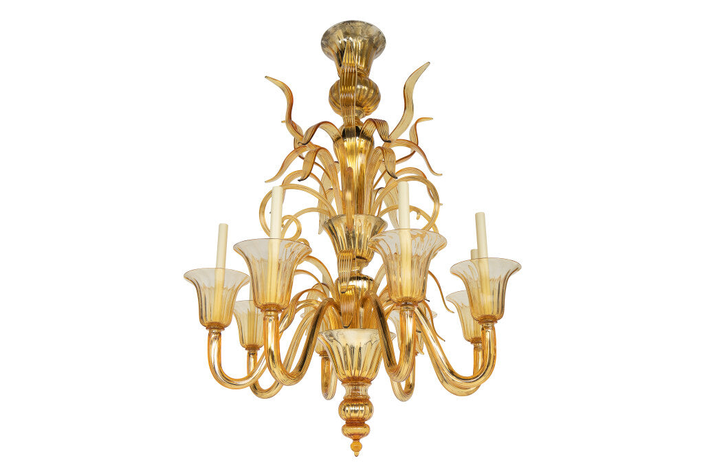 Venetian Amber And  Amber Mirrored Glass "FIAMMA" Eight Light Ch Default