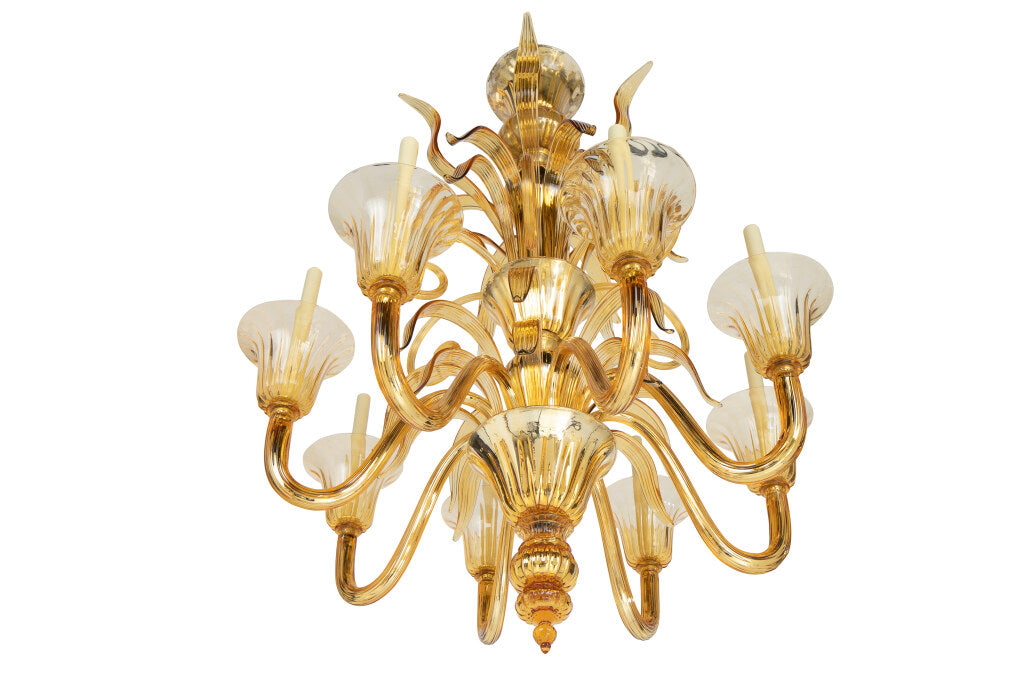 Venetian Amber And  Amber Mirrored Glass "FIAMMA" Eight Light Ch Default