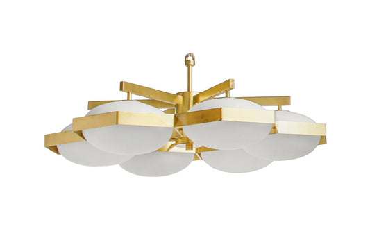 Brass And Satin Glass "FAVO" Six Light Honeycomb Motif Chandelier Default