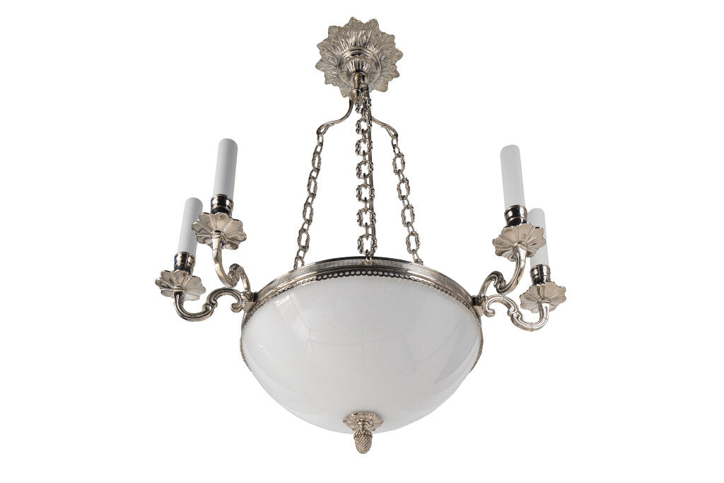 Nickeled Bronze And Opaline Glass Six Arm Nine Light Chandelier Default