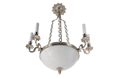 Nickeled Bronze And Opaline Glass Six Arm Nine Light Chandelier Default