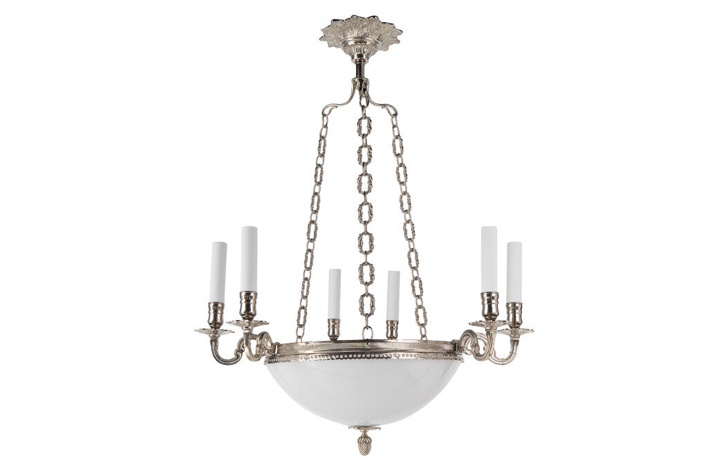 Nickeled Bronze And Opaline Glass Six Arm Nine Light Chandelier Default