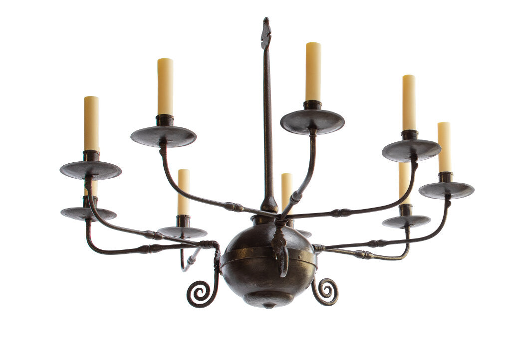 Patinated Iron French Country Style Three Branched Nine Light Ch Default