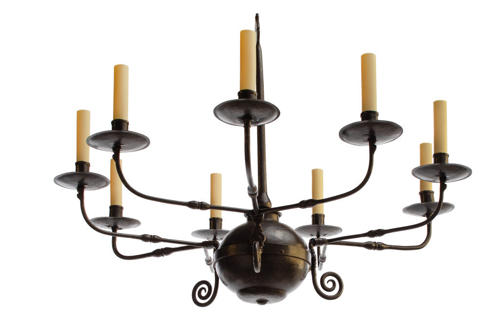 Patinated Iron French Country Style Three Branched Nine Light Ch Default