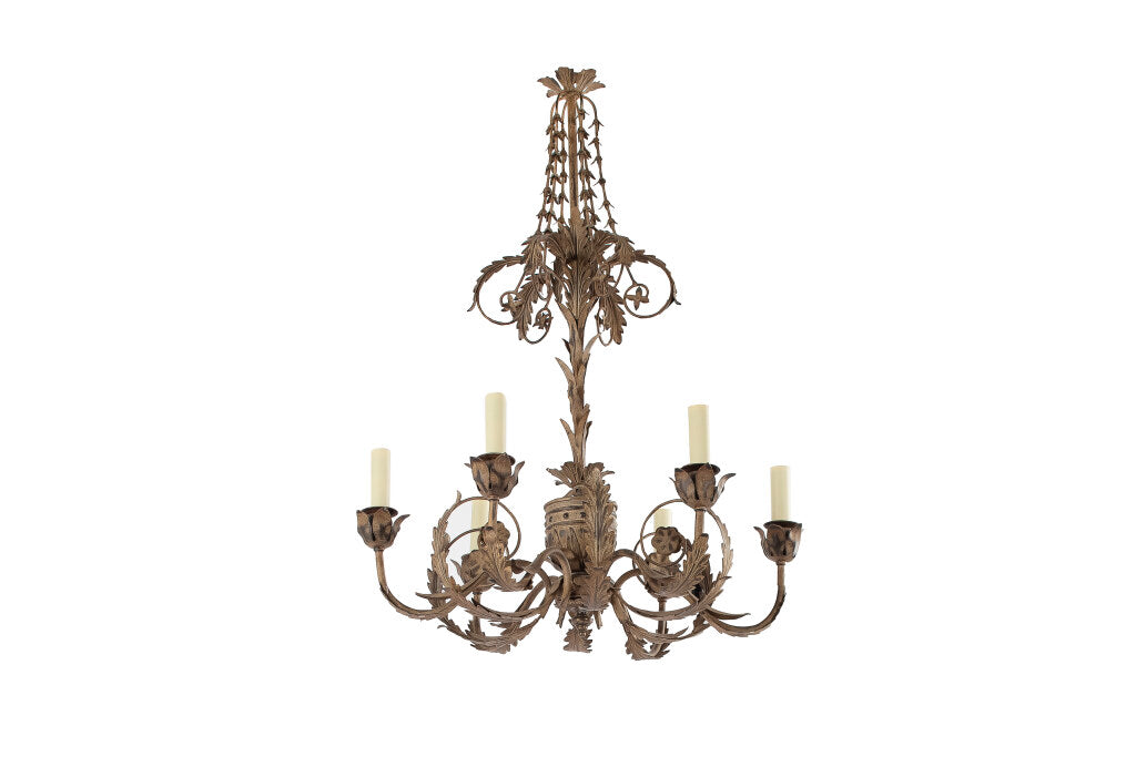 Polychrome Iron And Tole  Adam Style Six Light Chandelier Default