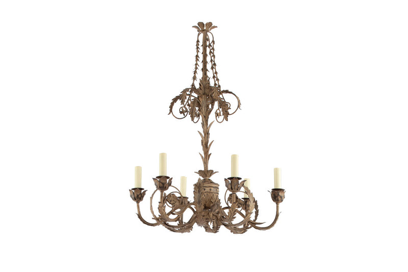 Polychrome Iron And Tole  Adam Style Six Light Chandelier