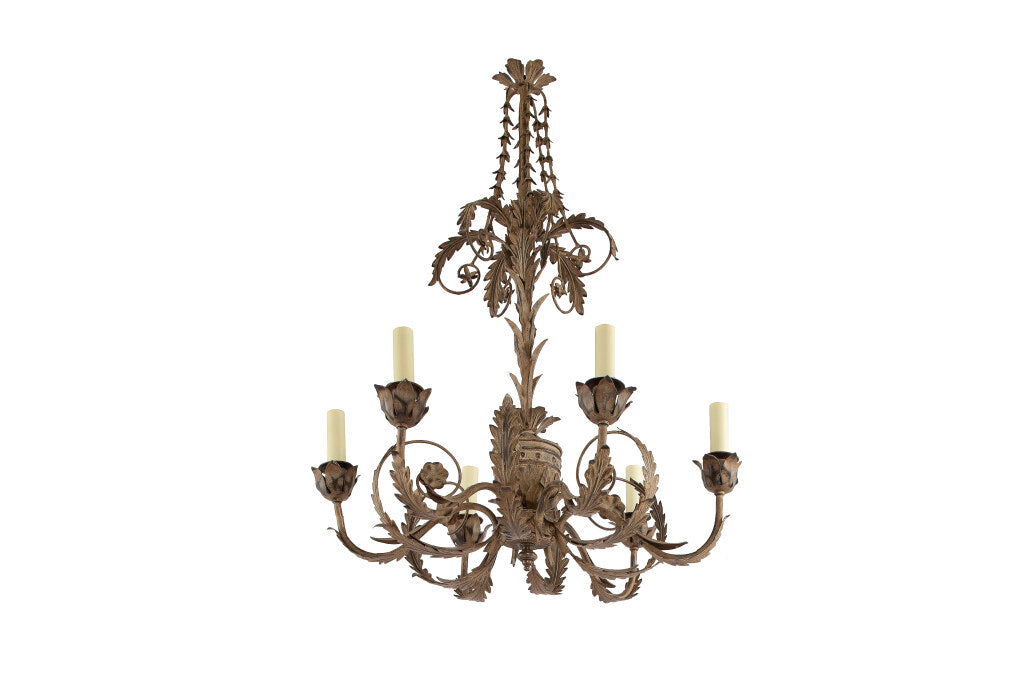 Polychrome Iron And Tole  Adam Style Six Light Chandelier Default