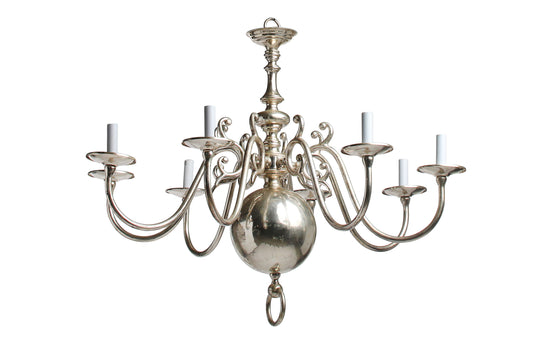 Silver Brass Baroque Style Eight Light Chandelier, Holland 20th