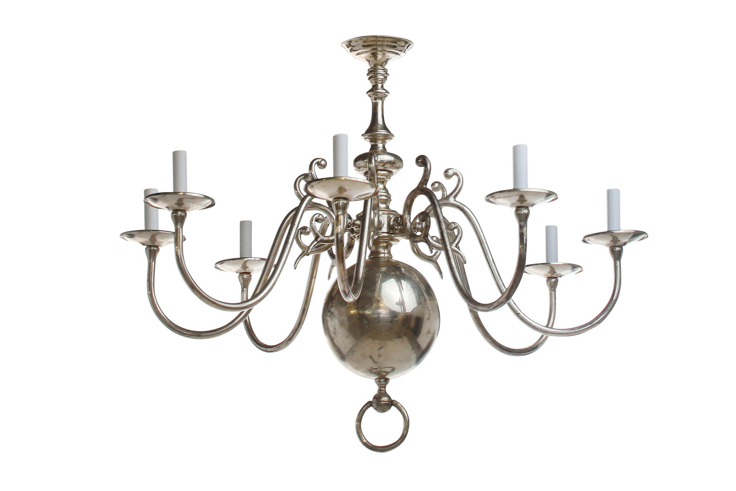 Silver Brass Baroque Style Eight Light Chandelier, Holland 20th