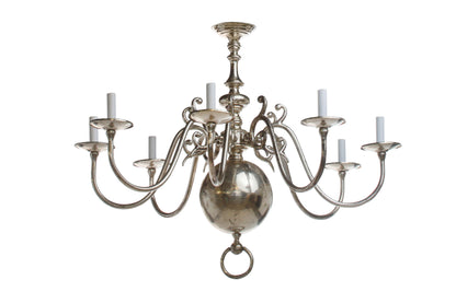 Silver Brass Baroque Style Eight Light Chandelier, Holland 20th