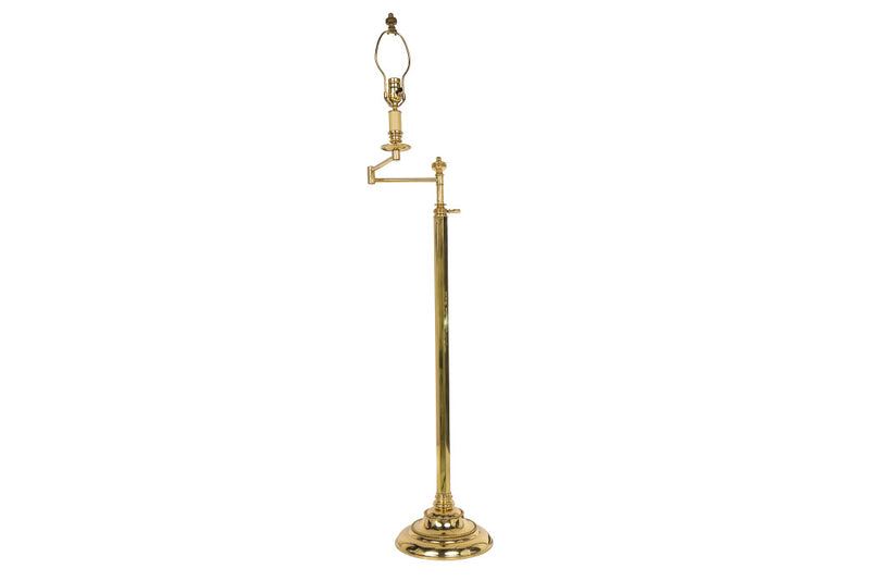 Brass Telescoping Swing Arm Floor Lamp With Hexagonal Shaft And