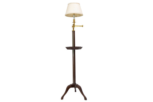 Mahogany And Gilt Brass One Light Swing Arm Floor Lamp With Tabl Default
