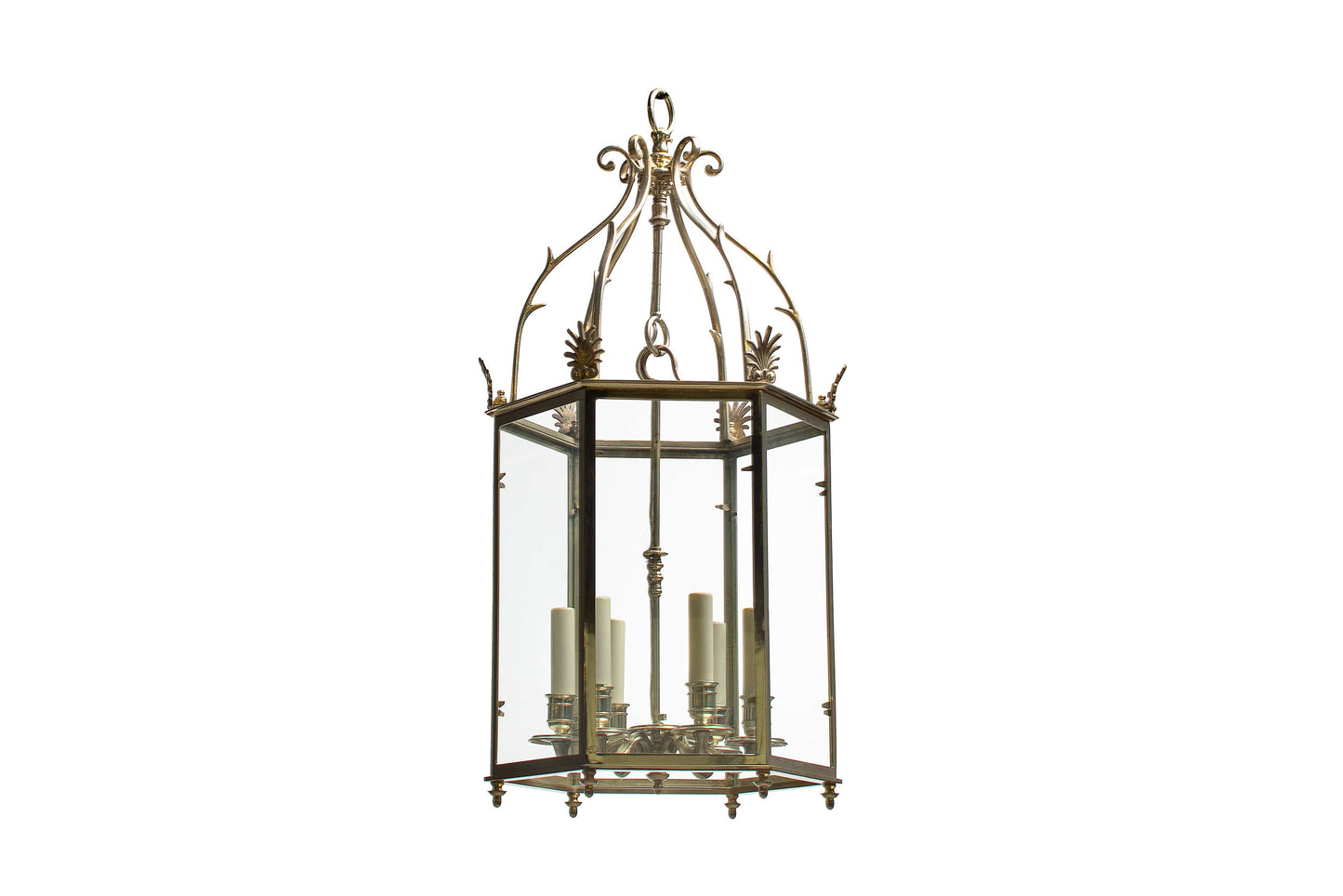 Silvered Bronze Hexagonal Shaped  L.XVI Style Lantern With Panel