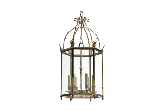 Silvered Bronze Hexagonal Shaped  L.XVI Style Lantern With Panel