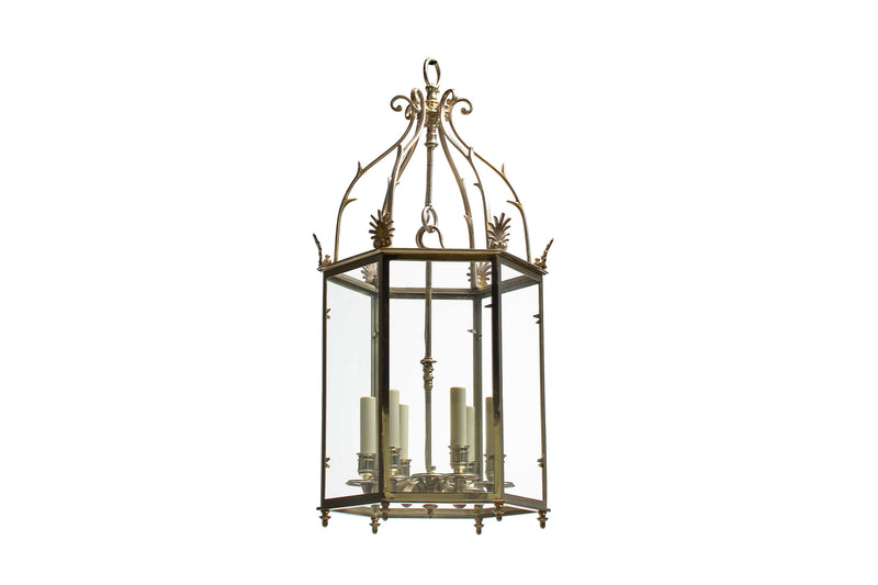 Silvered Bronze Hexagonal Shaped  L.XVI Style Lantern With Panel