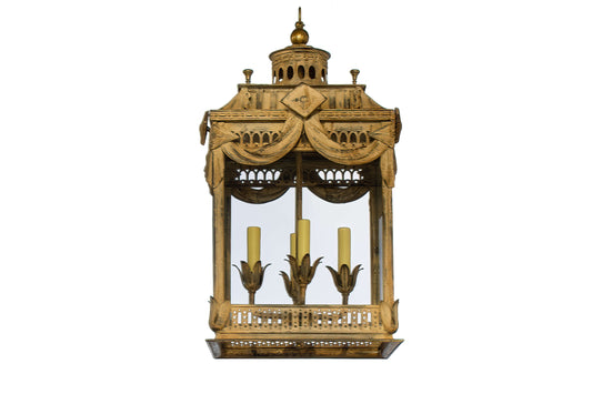 Painted Iron And Paneled Glass Palladian Style Four Light Lantern