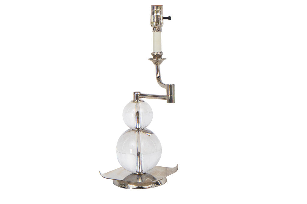 Nickeled Brass And Crystal Sphere Art Deco Style ODEON Swing Arm Default