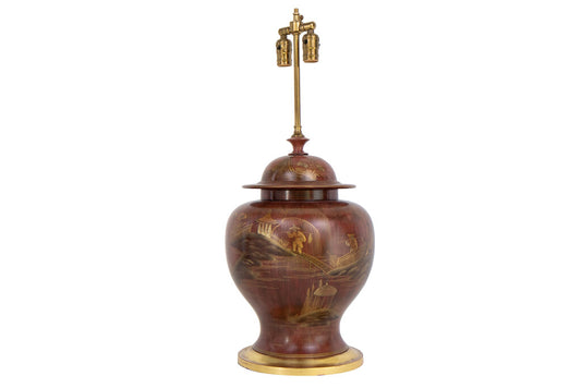 Hand Thrown Creme Colored Pottery Decorated Ginger Jar Lamp Default