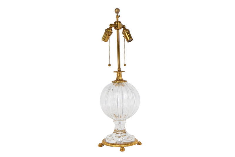 Gilt Bronze And Cut Crystal Sphere Table Lamp With Paw Footed Ba