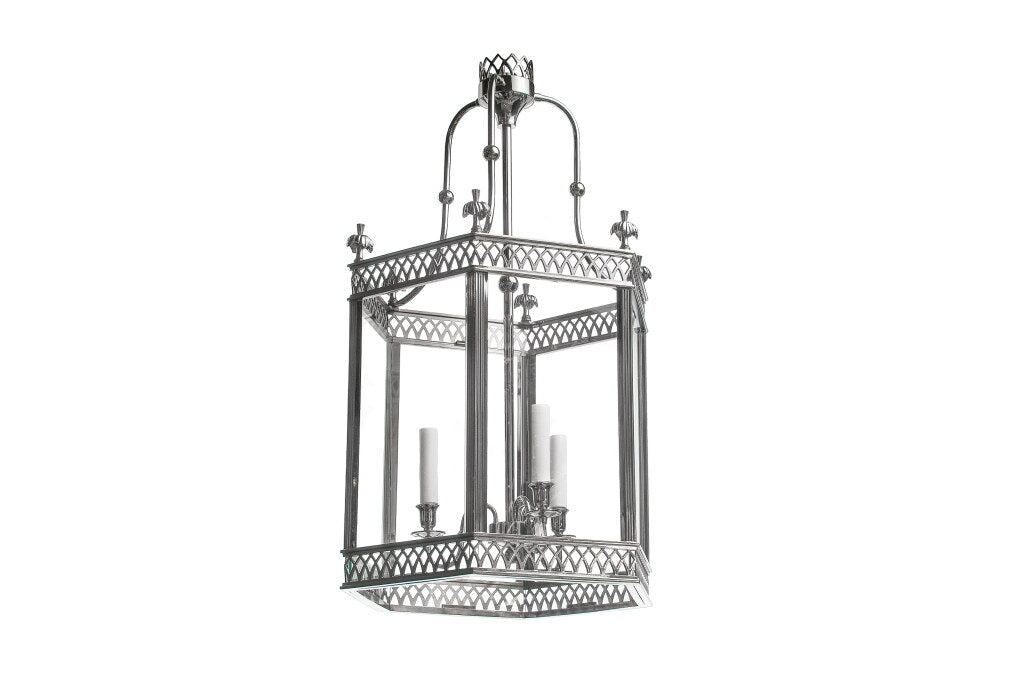 Arundel nickeled brass three light hexagonal lantern, wired Default