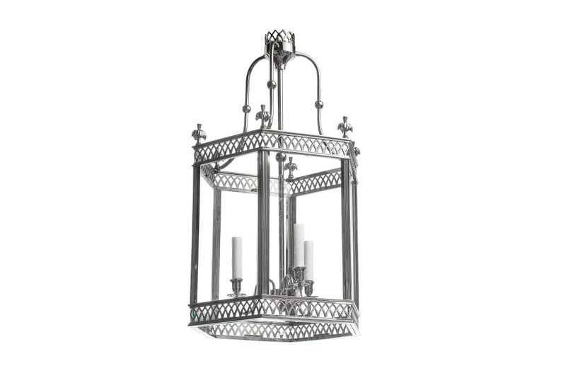 ARUNDEL   Nickeled Brass Three Light Hexagonal Shaped Lantern