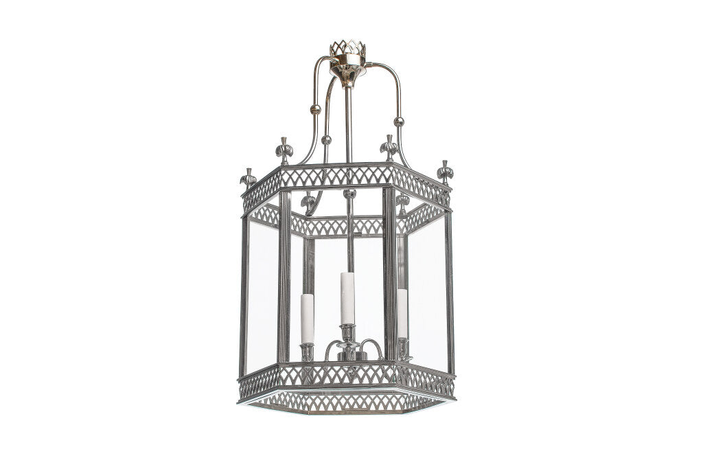 Arundel nickeled brass three light hexagonal lantern, wired Default
