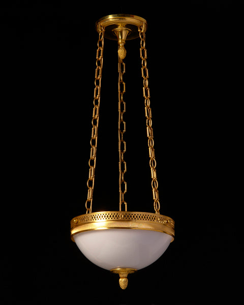 Gilt Bronze Diamond Motif Gallery Three Light Pendant