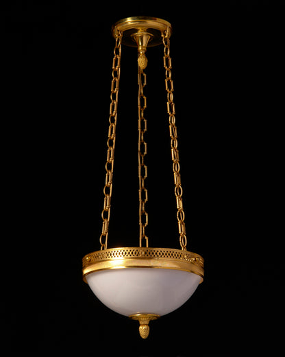 Gilt Bronze Diamond Motif Gallery Three Light Pendant