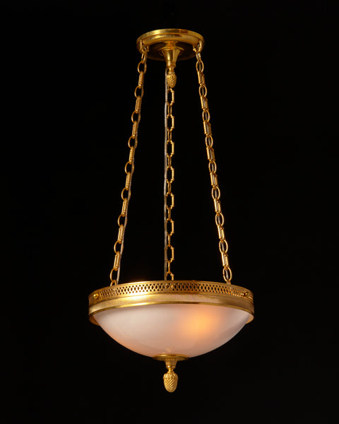 Gilt Bronze Diamond Motif Gallery Three Light Pendant
