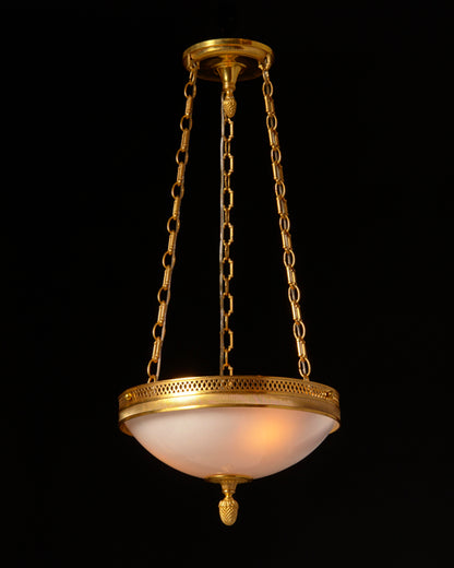 Gilt Bronze Diamond Motif Gallery Three Light Pendant