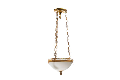Gilt Bronze Circle Motif Gallery Three Light Pendant With Opalin