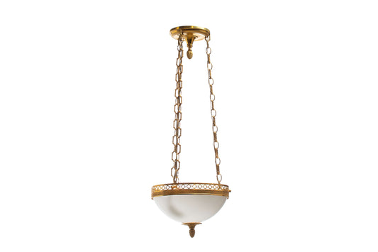 Gilt Bronze Circle Motif Gallery Three Light Pendant With Opalin