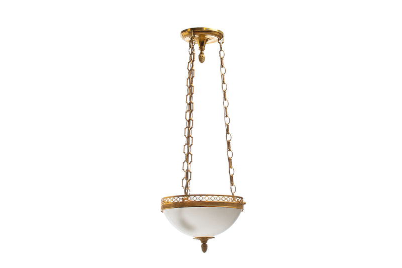 Gilt Bronze Circle Motif Gallery Three Light Pendant With Opalin