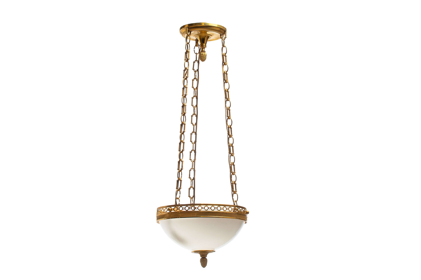 Gilt Bronze Circle Motif Gallery Three Light Pendant With Opalin
