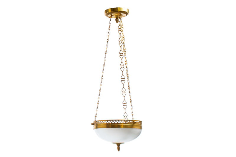 Gilt Bronze Three Light Heart Motif Gallery Pendant With Ribbed