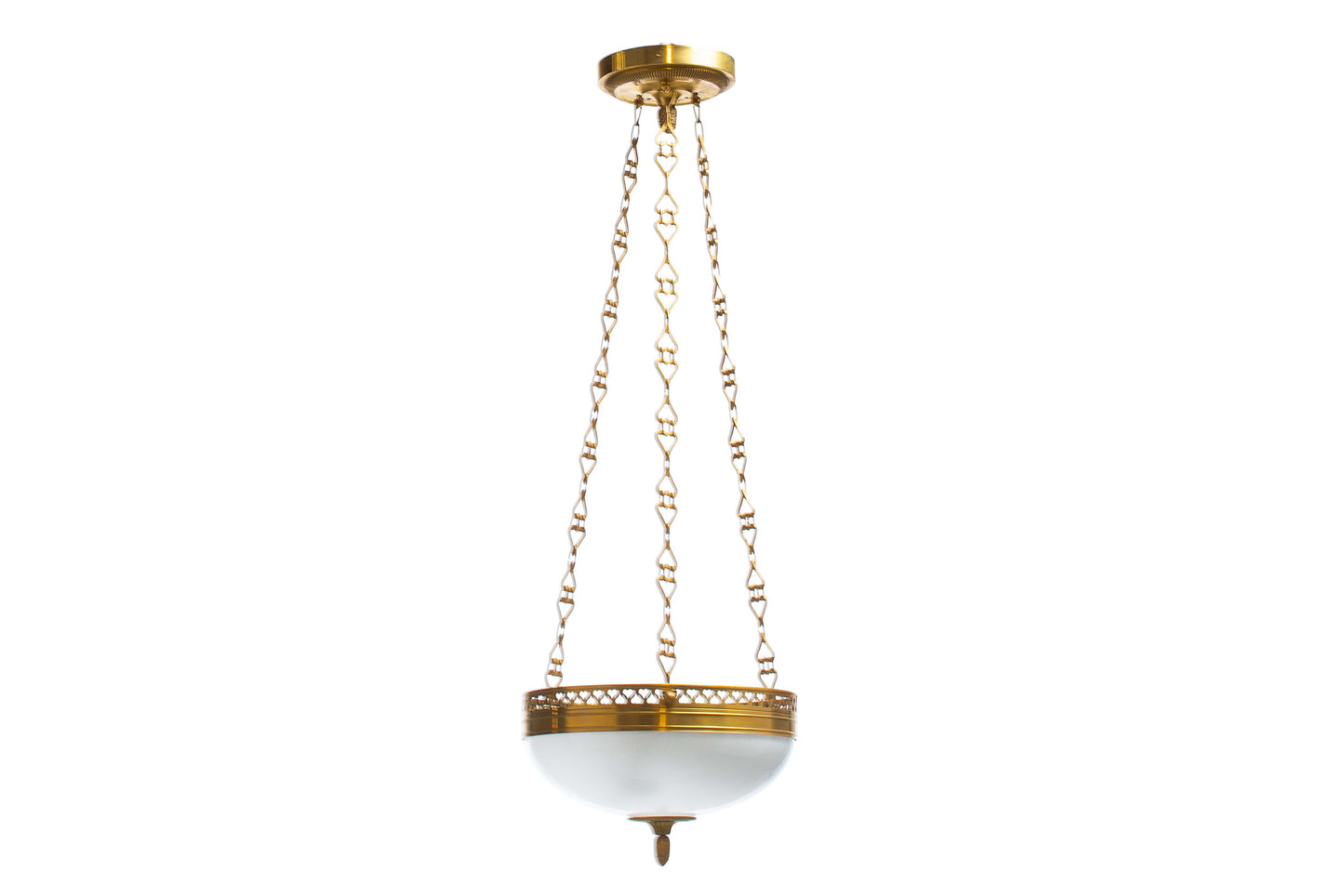 Gilt Bronze Three Light Heart Motif Gallery Pendant With Ribbed
