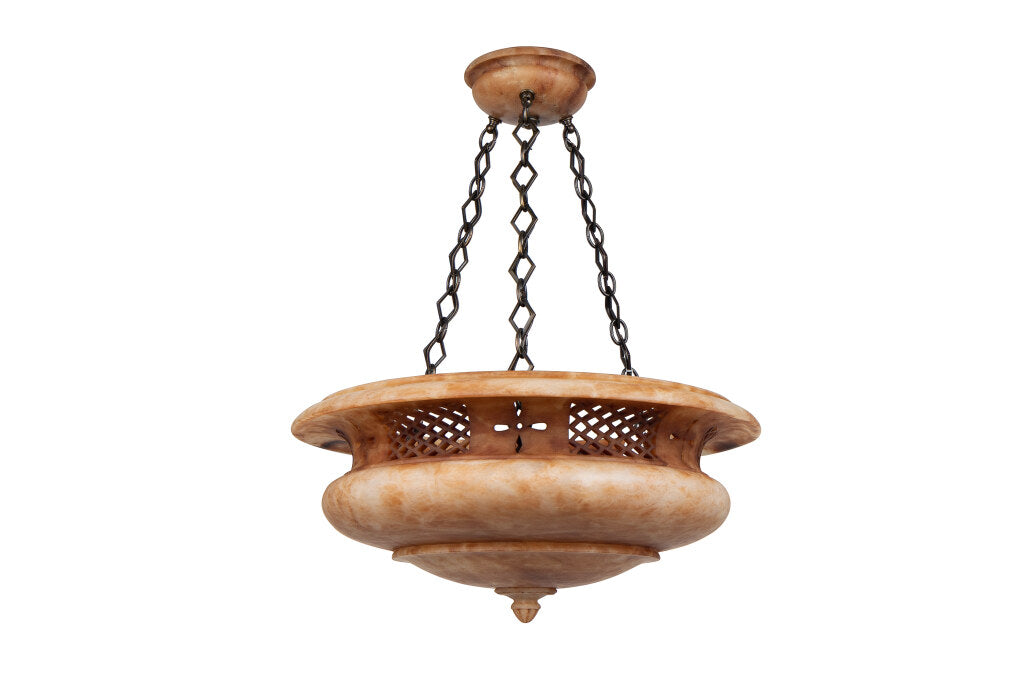 Hand Carved Alabaster With Pierced Gallery Six Light Pedant With Default