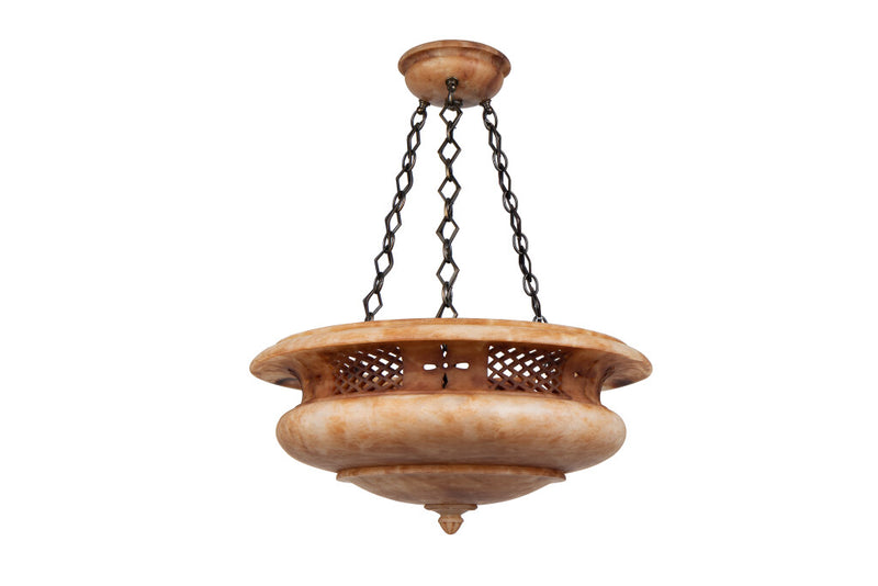 Hand Carved Alabaster With Pierced Gallery Six Light Pedant With