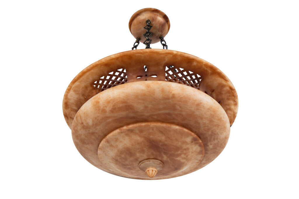 Hand Carved Alabaster With Pierced Gallery Six Light Pedant With Default