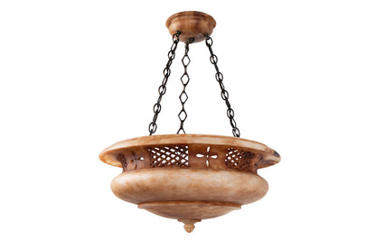 Hand Carved Alabaster With Pierced Gallery Six Light Pedant With Default