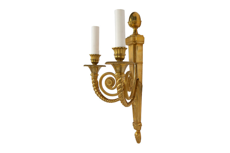 Gilt Bronze L.XVI Style CLASSIQUE, Rope Twist Two Light Sconce